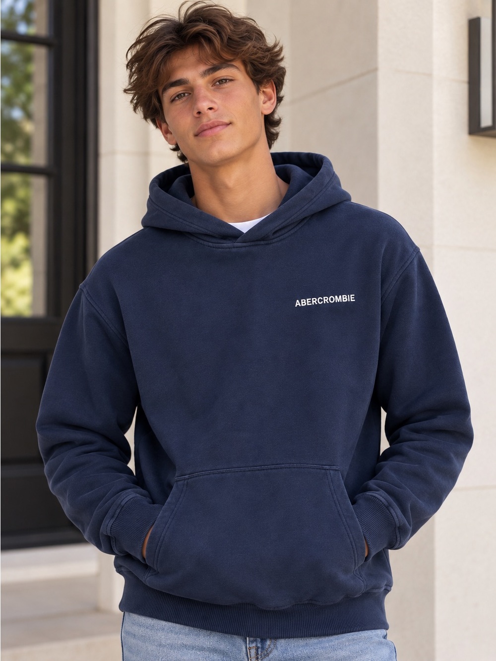 Abercrombie Kids Relaxed Fit Hoodie Navy Youth 17/18 Embroidered Logo Like New